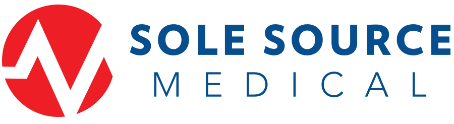logo-Sole-Source-Medical Sole Source Medical logo with a red circular emblem on the left and blue wordmark on the right